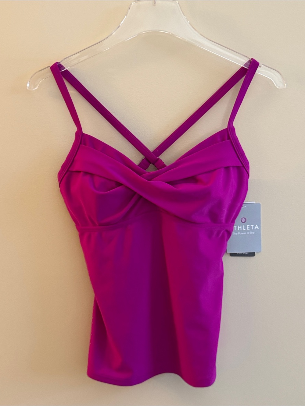 Athleta Magenta Twist-Front Tankini Top with Crossback Straps